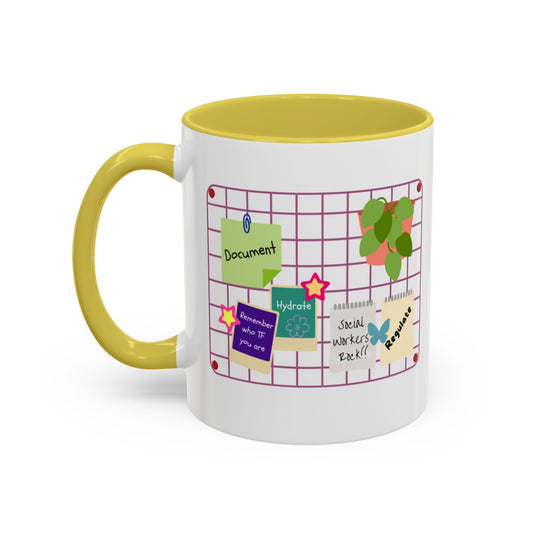 Counsel & Flow Grid-Board Comfort Mug – Therapist & Social Worker Ceramic Coffee Cup (11oz & 15oz, 8 Accent Colors)