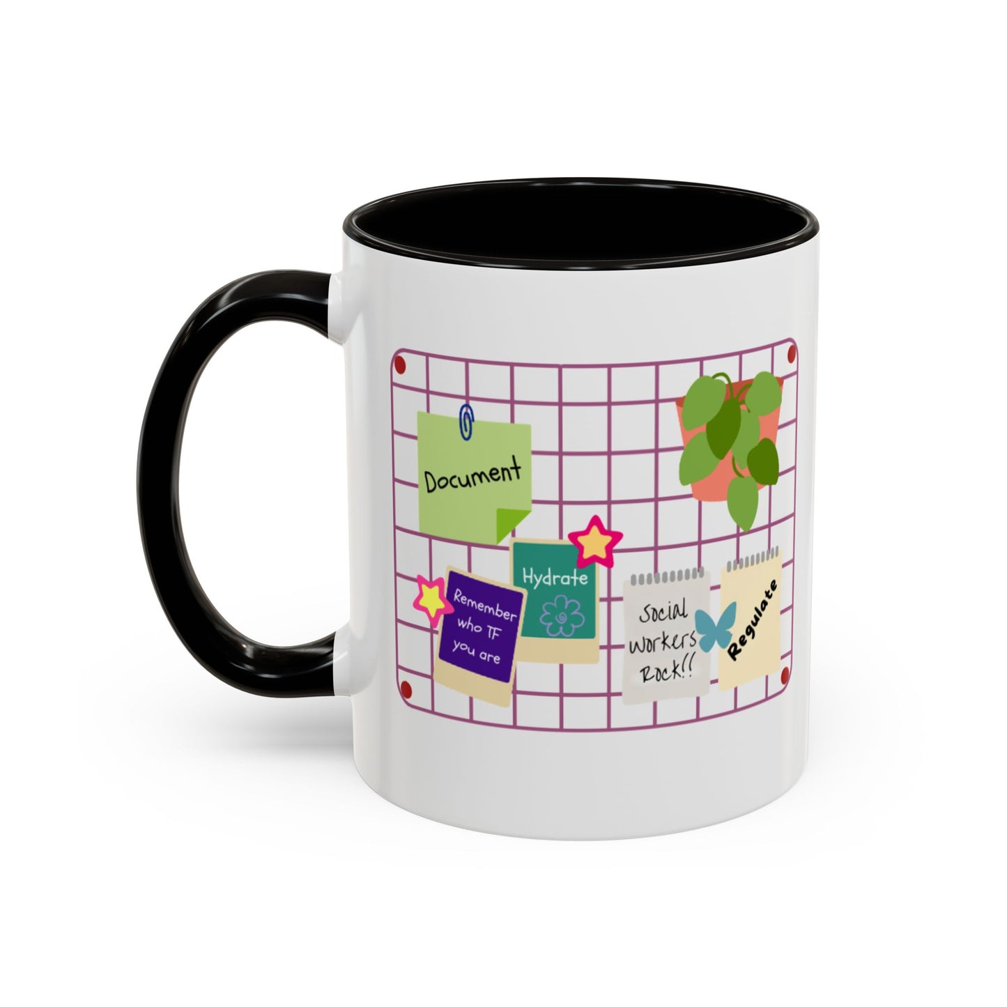 Counsel & Flow Grid-Board Comfort Mug – Therapist & Social Worker Ceramic Coffee Cup (11oz & 15oz, 8 Accent Colors)