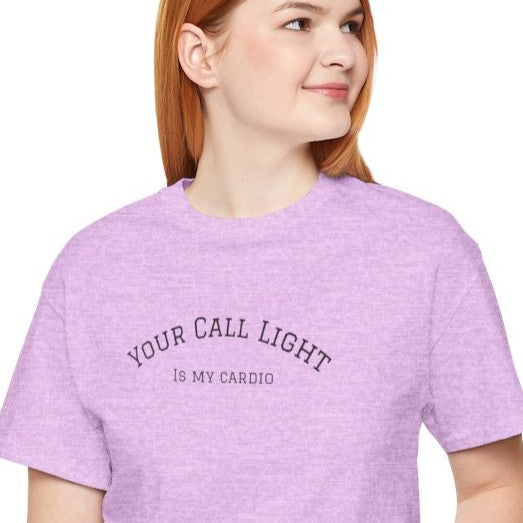 Your Call Light is My Cardio – Funny CNA Unisex Tee, Healthcare Humor Shirt, Nurse & Caregiver Gift, Everyday Wear