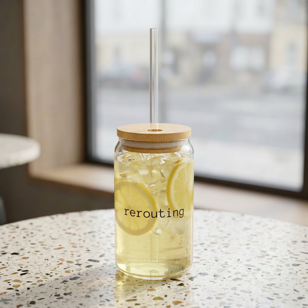 Glass Sipper Cup 16oz – Minimal “rerouting” Straw Tumbler with Bamboo Lid