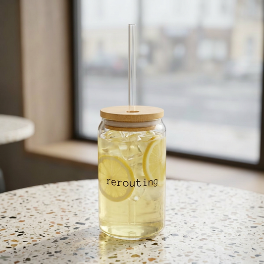 Glass Sipper Cup 16oz – Minimal “rerouting” Straw Tumbler with Bamboo Lid
