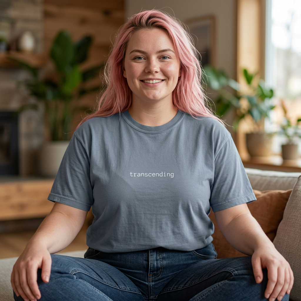 Transcending Text Tee — Minimalist "transcending" Graphic T-Shirt