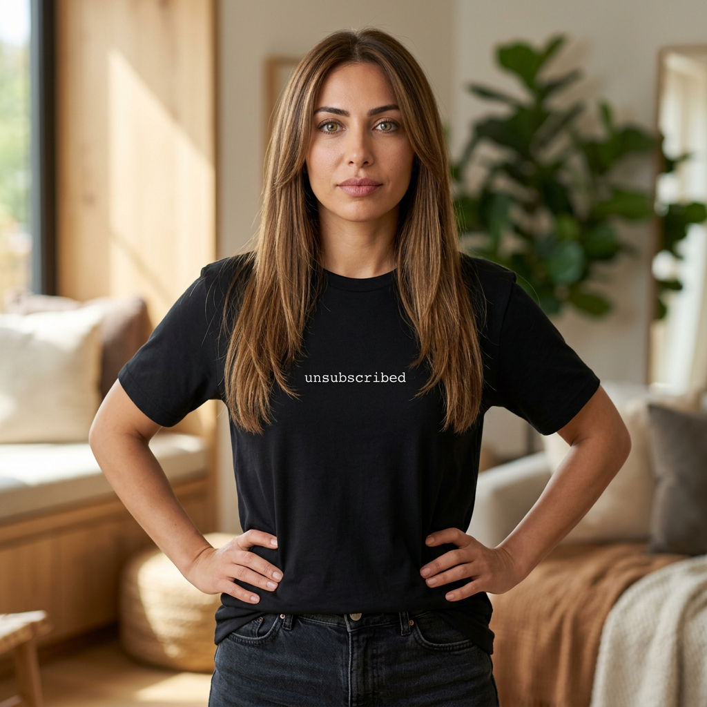 "unsubscribed" Minimalist Graphic T-Shirt — Casual Garment-Dyed Tee for Anti-SPAM / Tech Humor