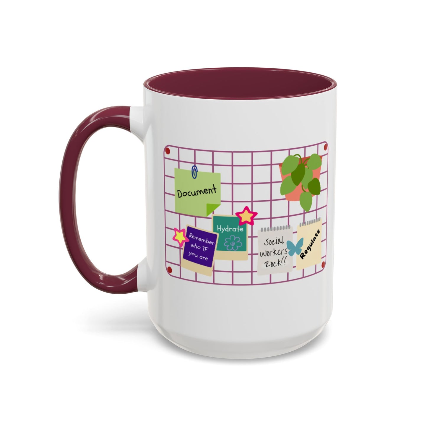 Counsel & Flow Grid-Board Comfort Mug – Therapist & Social Worker Ceramic Coffee Cup (11oz & 15oz, 8 Accent Colors)