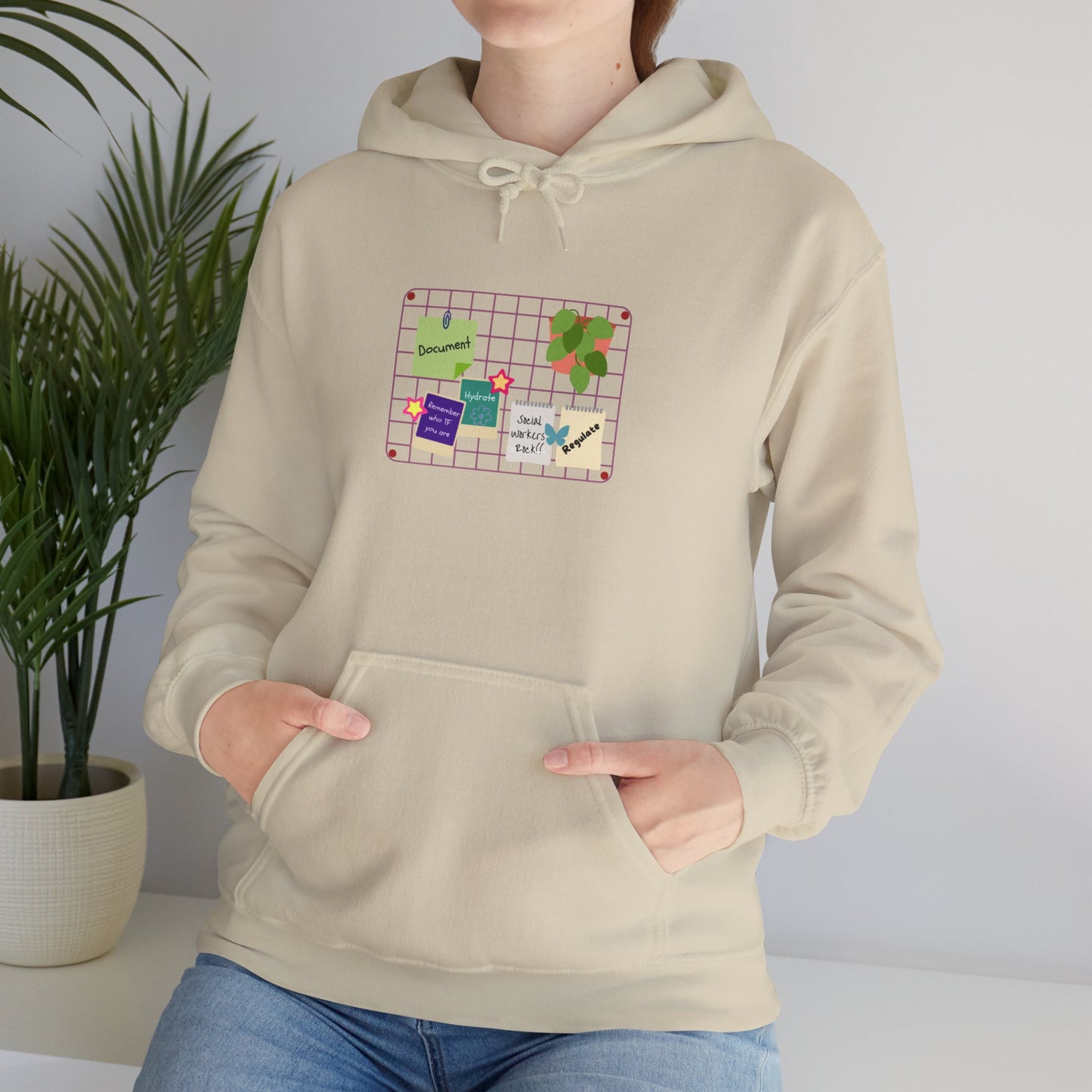 Counsel & Flow “Regulate + Document” Cozy Grid-Board Hoodie – Soft Midweight Fleece Sweatshirt for Therapists, Social Workers & Mental Health Creatives