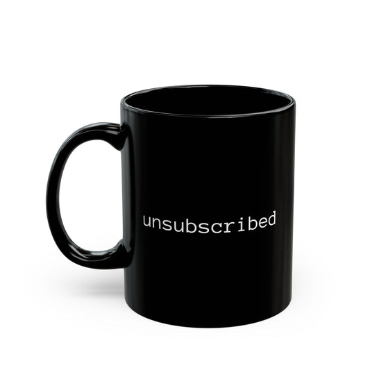 Black Coffee Mug — Minimalist 'scribed' Typewriter Text Design (11oz & 15oz)