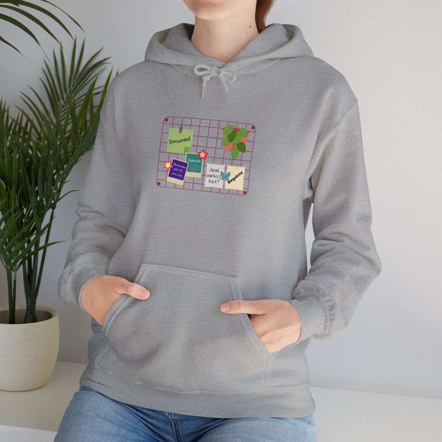 Counsel & Flow “Regulate + Document” Cozy Grid-Board Hoodie – Soft Midweight Fleece Sweatshirt for Therapists, Social Workers & Mental Health Creatives